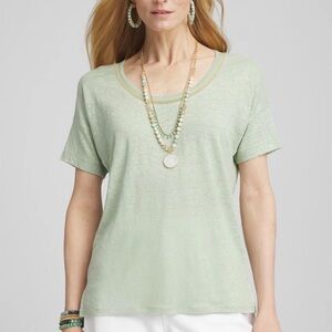 Chico's Sweater trim  Mint Green linen  Short Sleeve Tee